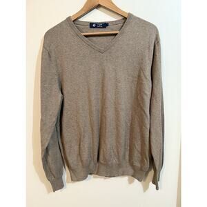 LL Bean Men's Tan Long Sleeve Pullover V Neck Sweater Cotton Cashmere Large